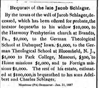 Schlager, Jacob(Bequests)